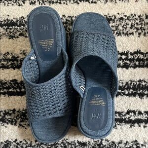 H&M Denim Blue Woven Slides